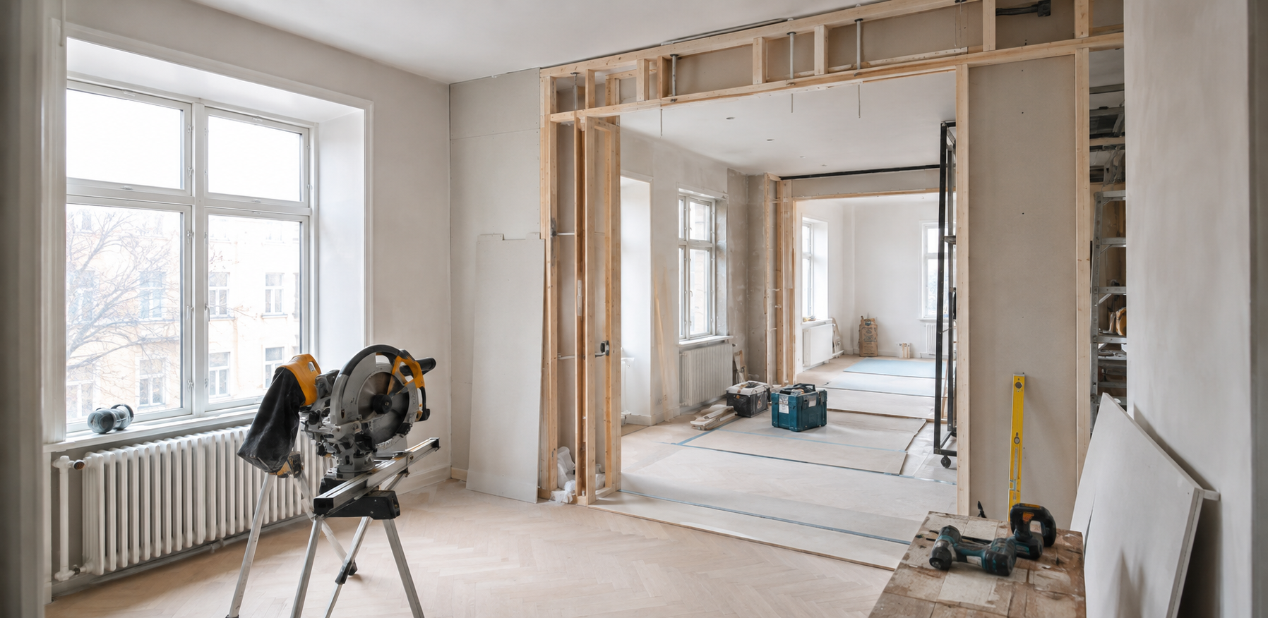 Pågående renovering i en ljus bostad